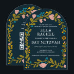 Bat mitzvah blommigt QRcode för  andningsutdragen  Inbjudningar<br><div class="desc">Perfekt-kort för att tillkännage en pub mitzvah, bat mitzvah eller annan judisk firande! Hand skapade konst åt dig! FULLT ANPASSADE! Klicka på "Anpassa" ovan om du vill redigera texten och lägga till länken till QR-koden på baksidan (kontrollera om det finns alternativa utformningar i min butik med fotot på anpassningsbarna). Klicka...</div>