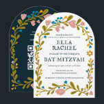 Bat mitzvah blommigt QRcode för  andningsutdragen  Inbjudningar<br><div class="desc">Perfekt-kort för att tillkännage en pub mitzvah, bat mitzvah eller annan judisk firande! Hand skapade konst åt dig! FULLT ANPASSADE! Klicka på "Anpassa" ovan om du vill redigera texten och lägga till länken till QR-koden på baksidan (kontrollera om det finns alternativa utformningar i min butik med fotot på anpassningsbarna). Klicka...</div>