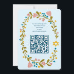 Bat mitzvah blommigt QRcode för  andningsutdragen  Inbjudningar<br><div class="desc">Perfekt-kort för att tillkännage en pub mitzvah, bat mitzvah eller annan judisk firande! Hand skapade konst åt dig! FULLT ANPASSADE! Klicka på "Anpassa" ovan om du vill redigera texten och lägga till länken till QR-koden på baksidan. Klicka på "Redigera med verktyg" för att justera typsnitt, färg och placeringar. Du kan...</div>
