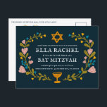 Bat mitzvah blommigt QRcode för  andningsutdragen  Vykort<br><div class="desc">Perfekt-vykort för att tillkännage ett pub mitzvah, bat mitzvah eller annat judiskt firande! Hand skapade konst åt dig! FULLT ANPASSADE! Klicka på "Anpassa" ovan om du vill redigera texten och lägga till länken till QR-koden på baksidan. Klicka på "Redigera med verktyg" för att justera typsnitt, färg och placeringar. OCKSÅ TILLGÄNGLIGA...</div>