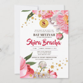 Bat mitzvah Blommigt Vattenfärgsstjärnor Glitter S Inbjudningar