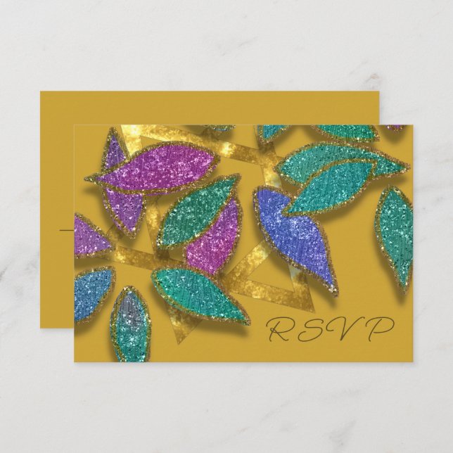 Bat mitzvah Blue Lila Grönt Glittery Petals Star Inbjudningar (Fram/baksida)