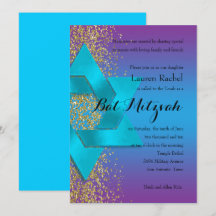 Bat mitzvah Blue Lila Ombre Faux Guld Glitter