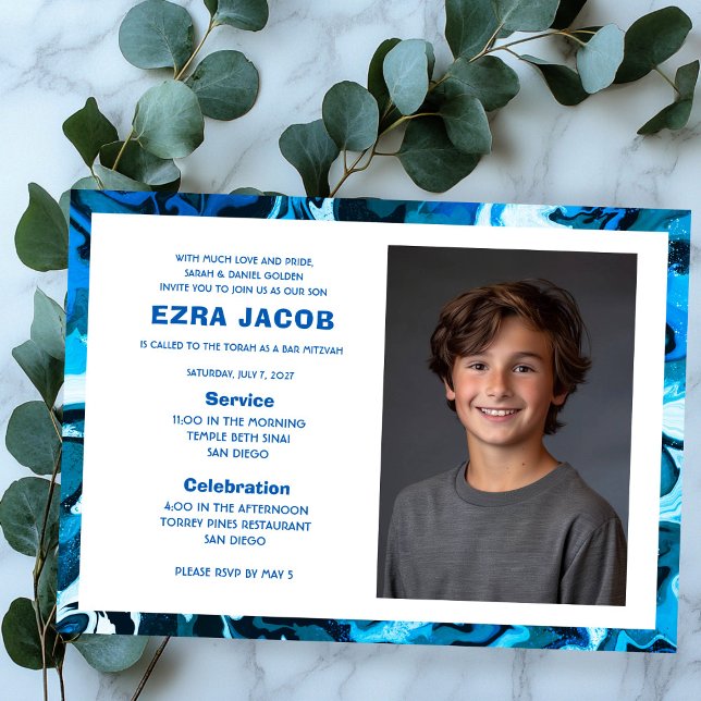 Bat mitzvah Blue Marble Anpassningsbar PHOTO Pub Inbjudningar (Blue Marble Custom PHOTO Bar Bat Mitzvah Invitation
)