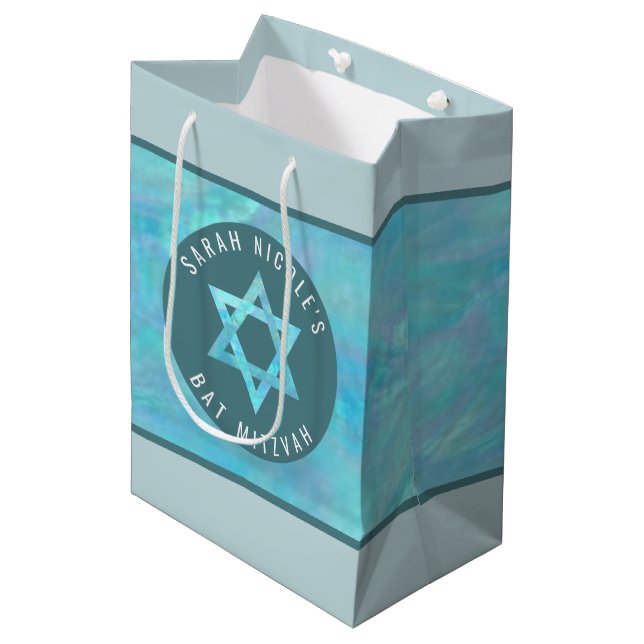 Bat mitzvah Blue Opal Magen David Personlig (Framsidan Vinklad)