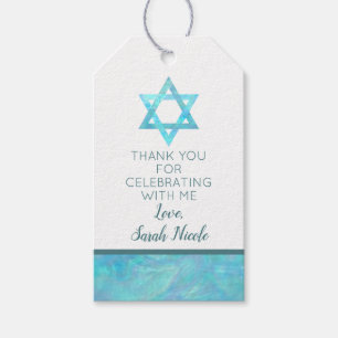 Bat mitzvah Blue Opal Magen David Tack Presentetikett