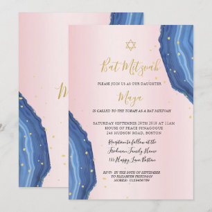 Bat mitzvah Blue Rosa Guld judisk Inbjudningar