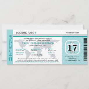 Bat mitzvah boardingpass för internationella resen inbjudningar