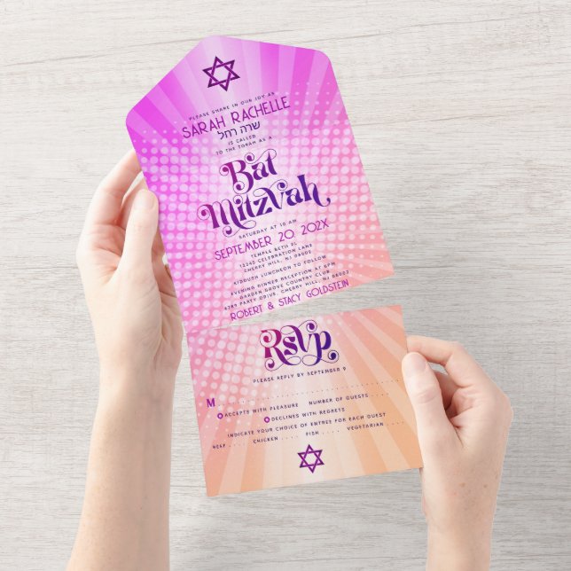 Bat mitzvah Boho Retro Rosa Orange Gradient fet (Tearaway)