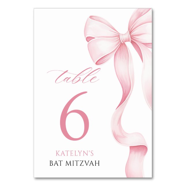 Bat mitzvah Bordsnummer för rosa fält (Framsidan)