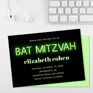 Bat mitzvah Bright Grönt Neon Ljus Spara datum Inbjudningar