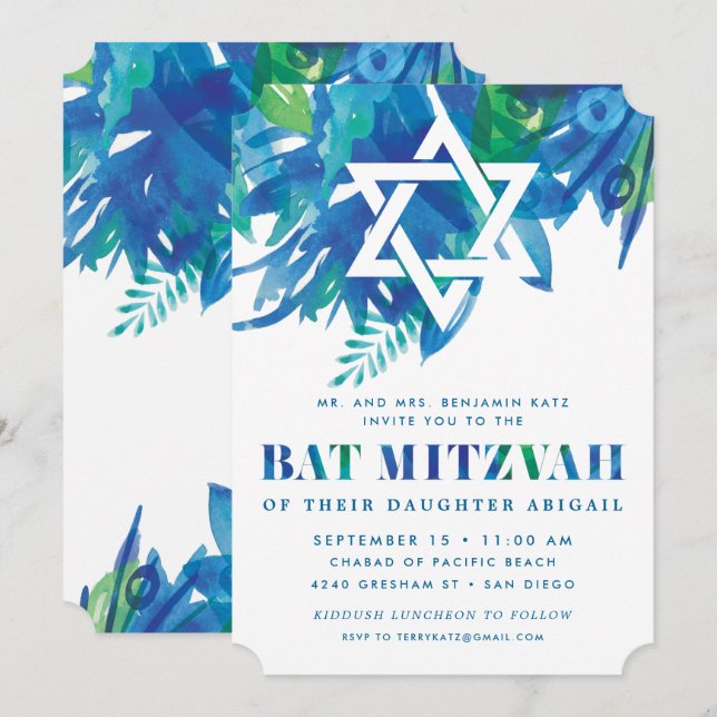 Bat mitzvah brytning inbjudningar (Fram/baksida)