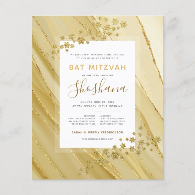 Bat mitzvah budgeten för Guld Glitter Monogram (Framsida)