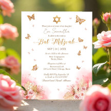 Bat mitzvah budgetinbjudan för fjärilar Guld Foil