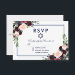 Bat Mitzvah Burgunder Blå Blommig RSVP OSA Kort<br><div class="desc">Vattenfärg Burgunder Blå Blommig Bat Mitzvah RSVP-kort</div>