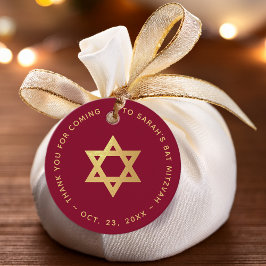 Bat Mitzvah Burgunder Falsk Guld Folie Davidsstjär Gåvor Etiketter