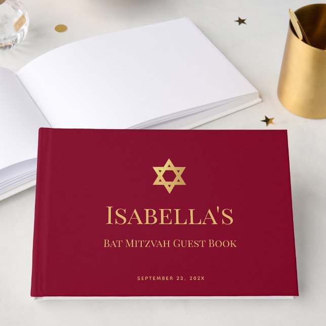 Bat Mitzvah Burgunder Falskt Guld Davidstjärna Fli Gästböcker (Skapare uppladdad)