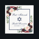 Bat mitzvah burgundisk blå Blommigt Pappersservett<br><div class="desc">Bat mitzvah Pappersservett för vattenfärg Burgundy Marsala Blue Blommigt</div>