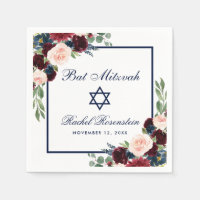 Bat mitzvah burgundisk blå Blommigt
