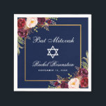 Bat mitzvah Burgundy-Blommigten Guld Pappersservett<br><div class="desc">Bat mitzvah vattenfärg Burgundy Marsala Blommigt Guld Ram Pappersservett</div>