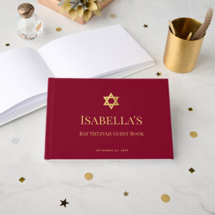 Bat Mitzvah Burgundy Falskt guld Davidstjärna Flic Gästböcker