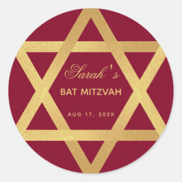 Bat mitzvah Burgundy Faux Gold Foil Star of David Runt Klistermärke