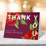 Bat mitzvah Burgundy Modern Red Blommigt Watercolo Tack Kort<br><div class="desc">Se till att din favorit Bat mitzvah visar hennes uppskattning för alla som stödde hennes milstolpe-händelse! Skicka ut den här sofistikerade inbjudan till personligen! En chic, bedövning, vattenfärg för blommigt med modern serif-typ övertäcker en burgundisk bakgrund. Anpassa anpassningsbarna till Bat mitzvah namn. Garanterade att hennes korrespondens fick en snyggt. Det...</div>