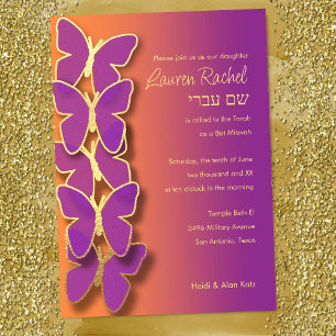 Bat mitzvah Butterfly Lila Orange Ombre Inbjudningar