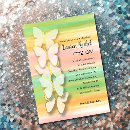Bat mitzvah Butterfly Rosa Grönt Peach Watercolor Inbjudningar