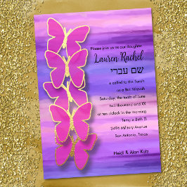 Bat mitzvah Butterfly Rosa Lila Watercolor Inbjudningar