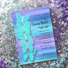Bat mitzvah Butterfly Turcos Lila Watercolor Inbjudningar