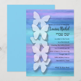 Bat mitzvah Butterfly Turcos Lila Watercolor Inbjudningar