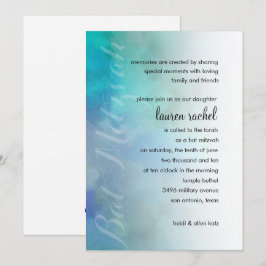 Bat mitzvah Coola Färg Aqua Blue Lila White Inbjudningar