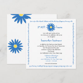 Bat mitzvah Daisy Meddelandetext blå Inbjudningar