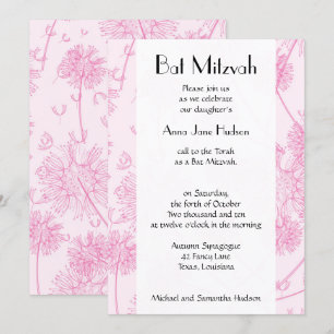 Bat mitzvah - Dandelion Plants, Florets - Rosa Inbjudningar
