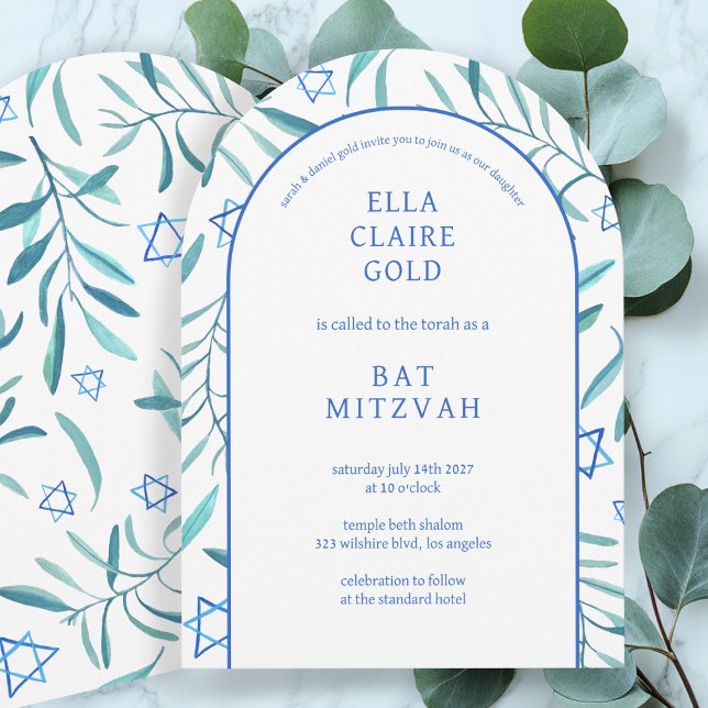 Bat mitzvah David Pub, botaniska stjärnan Inbjudningar (Watercolor Botanical Star of David Bar Bat Mitzvah Arch
elegant Invitation
)