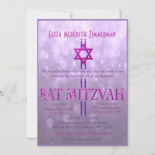 Bat mitzvah David stjärna LILA Inbjudningar