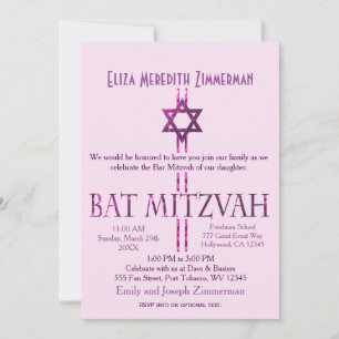 Bat mitzvah David stjärna ROSA Inbjudningar