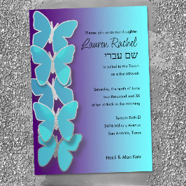 Bat mitzvah Dimensional Butterfly Turcos Lila Inbjudningar