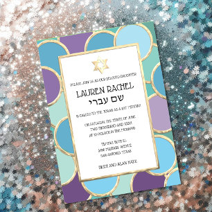 Bat mitzvah dina Färg-cirklar i Guld Inbjudningar