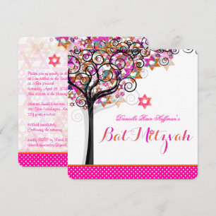 Bat mitzvah/DIY-bakgrund för PixDezines Livets trä Inbjudningar