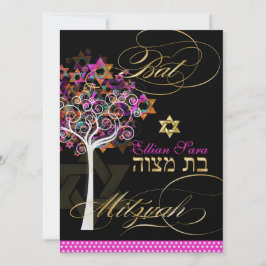 Bat mitzvah/DIY-bakgrund för PixDezines Livets trä Inbjudningar