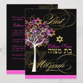 Bat mitzvah/DIY-bakgrund för PixDezines Livets trä Inbjudningar