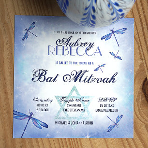 Bat mitzvah Dusty Blue Dragonlies Inbjudningar