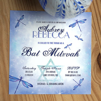Bat mitzvah  Dusty Blue Dragonlies Inbjudningar