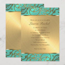 Bat mitzvah Elegant Aqua Grönt Guld Filigree Inbjudningar