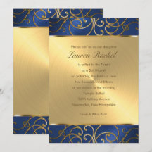 Bat mitzvah Elegant Blue och Guld Filigree