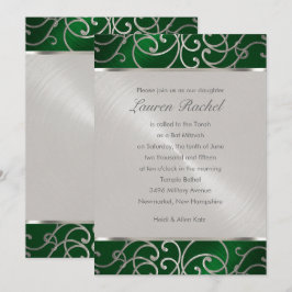 Bat mitzvah Elegant Emerald Grönt Silver Filigree Inbjudningar