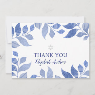 Bat mitzvah elegant för blått vattenfärgsblad tack kort