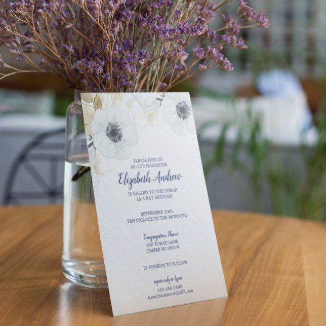 Bat mitzvah elegant för marin blå Blommigt Inbjudningar (Skapare uppladdad)